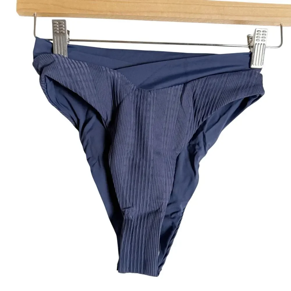 L*Space Court Slate Crossover V Waist Ribbed High Leg Bikini Swim Bottoms S - Picture 4 of 9